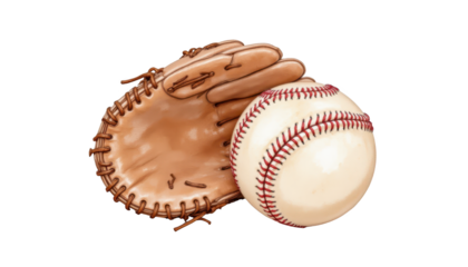 Closeup of a baseball glove and ball, ready for the big game on sunny day