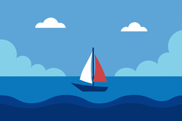 ocean horizon with soft clouds and sailing boat 