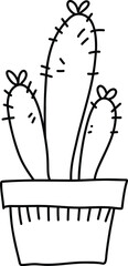 Cute Potted Cactus Vector Illustration - Hand Drawn Minimal Indoor Plant in Doodle Style
