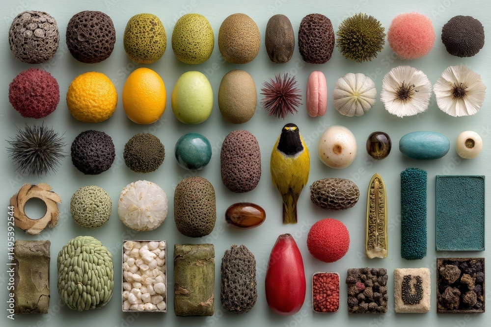 Aufkleber diverse collection of textures and shapes arranged artfully on a light background showcasing natural