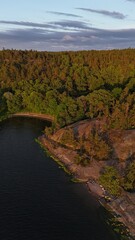 Aerial sky drone photos over Stockholm's Archipelago and islands, Sweden