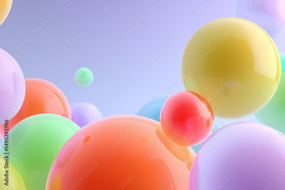 Aufkleber Colorful translucent spheres floating in a pastel background creating a playful atmosphere in a creative space