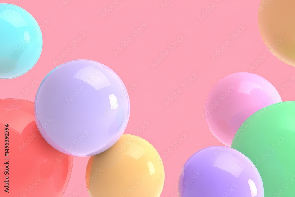 Aufkleber colorful glossy spheres floating against a soft pink background create a playful and vibrant atmosph