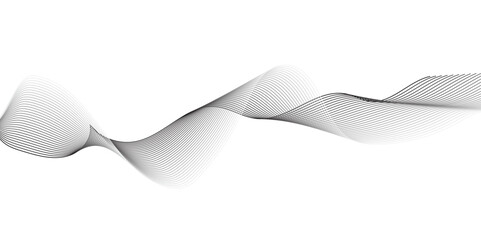 Create a minimalist abstract background featuring a smooth,monochrome wave pattern with fine gradient lines flowing across a white backdrop. The wave should appear elegant and dynamic, evoking a sense