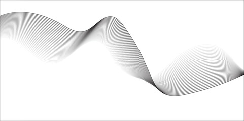 Fototapeta premium Create a minimalist abstract background featuring a smooth,monochrome wave pattern with fine gradient lines flowing across a white backdrop. The wave should appear elegant and dynamic, evoking a sense