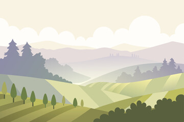 soft morning light over fog covered vineyards  .svg