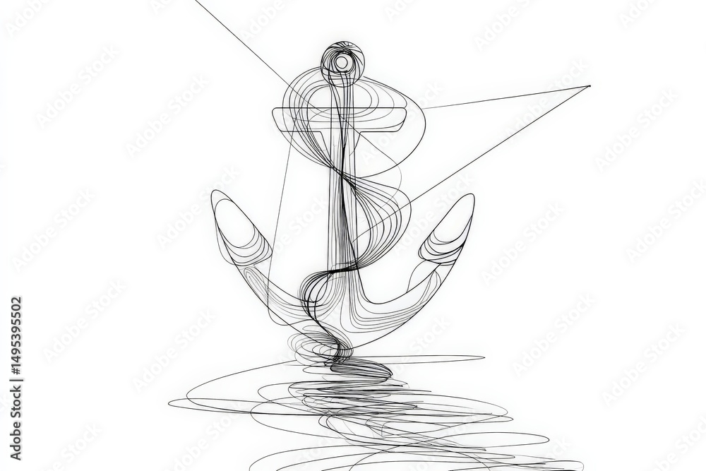 Aufkleber intricate line drawing of an anchor floating in serene water hints at adventure and stability