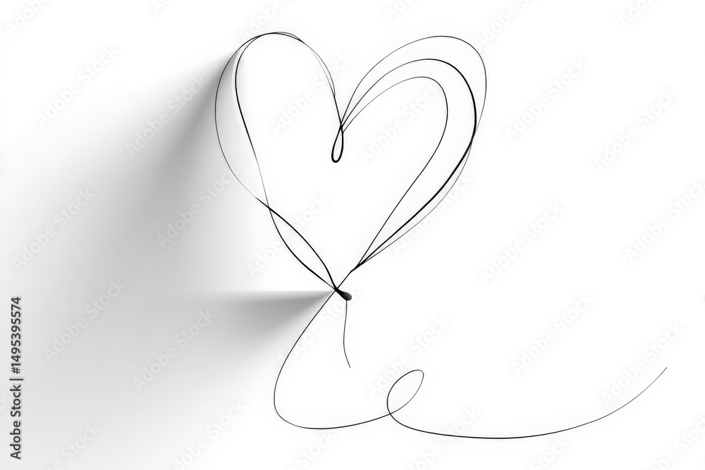 Poster minimalist heart illustration created with a single continuous line on a white background for art lo