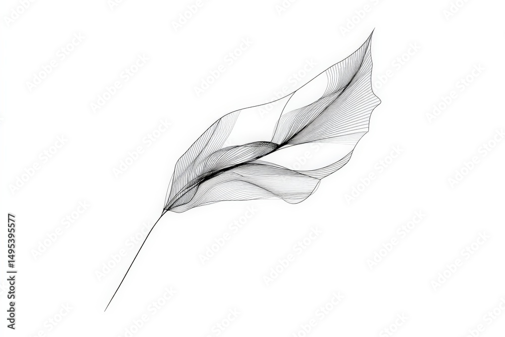Aufkleber Artistic representation of a delicate leaf showcasing intricate line patterns against a minimalist background