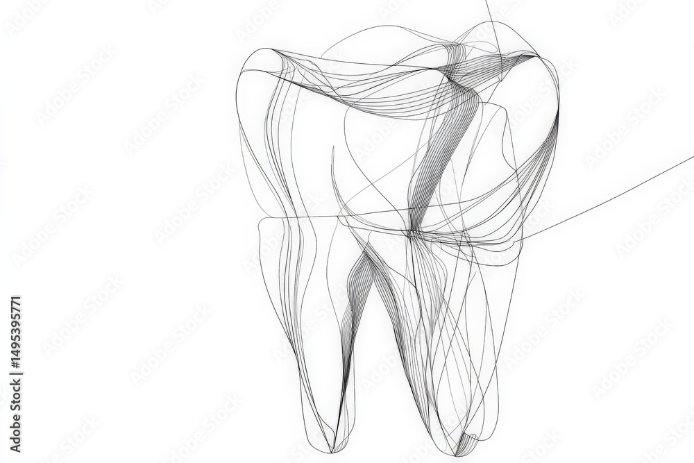 Aufkleber Intricate design of a tooth created with flowing lines in a minimalist style