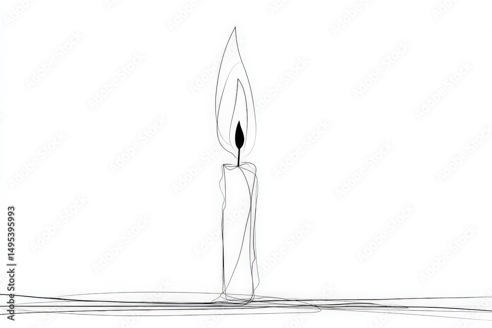 Aufkleber Candle flame illuminated in a minimalistic black and white line art design capturing a serene moment of light