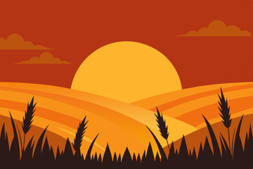 sunset over fields of tall golden grass  .svg