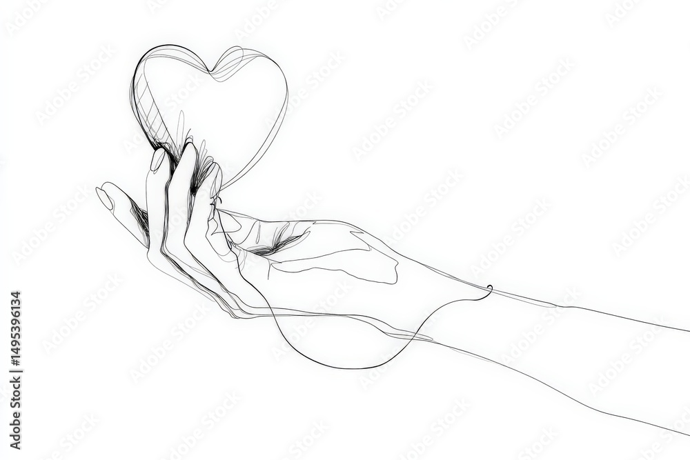 Poster Hand holding a simple heart shape, representing love and connection in an abstract style