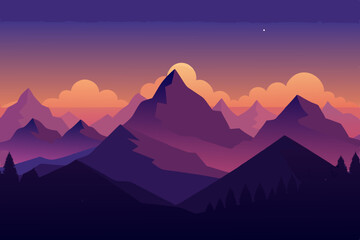 Naklejka premium twilight sky behind silhouettes of mountain peaks .svg