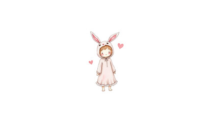 Obraz premium Adorable little girl in pink dress with bunny ears, a charming easter portrait
