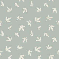 Botanical leaves seamless pattern on fern color background, scandinavian wallpaper, nursery design