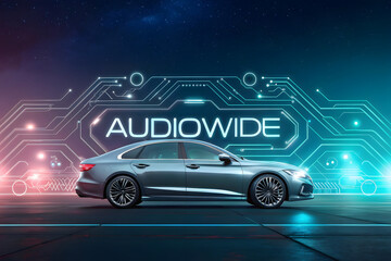 Luxury Car Showcase: Sleek automobile stands boldly against a backdrop of the night sky. The vehicle exudes elegance, a testament to modern design, with clean lines and the promise of seamless travel.