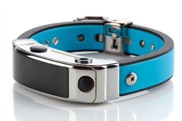 Fototapeta premium Stylish fitness tracker in sleek design showcasing vibrant blue color and advanced functionality for health monitoring