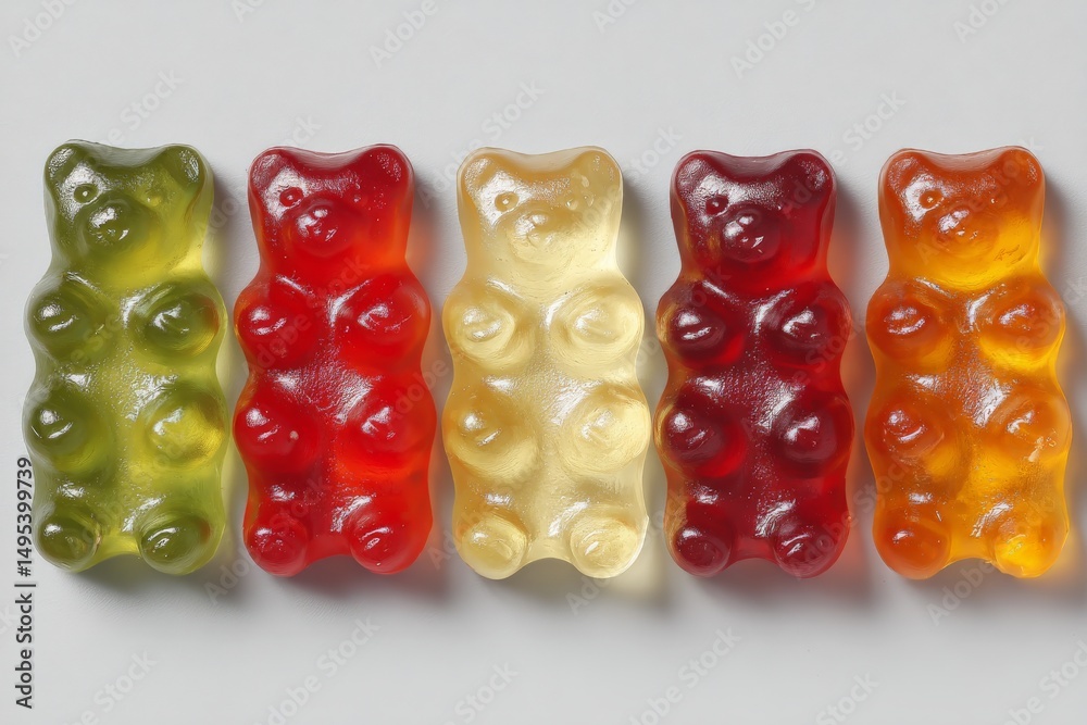 Aufkleber colorful gummy bears arranged in a row on a white surface showcasing their jelly-like texture and vi
