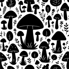 vector illustration of mushroom silhouette with white background