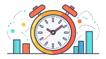 A colorful alarm clock with data bars and decorative elements