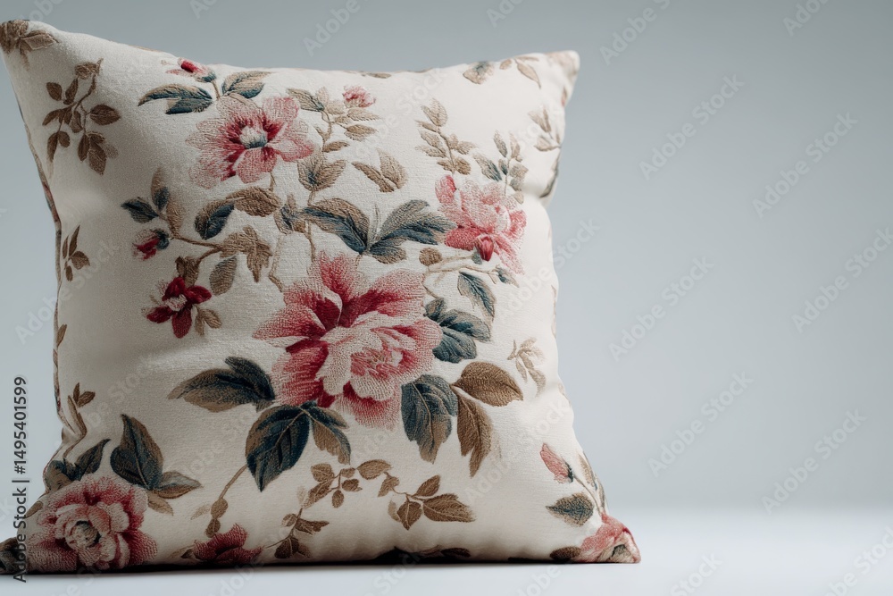 Poster elegant floral decorative pillow on a plain background showcasing intricate design and soft textures