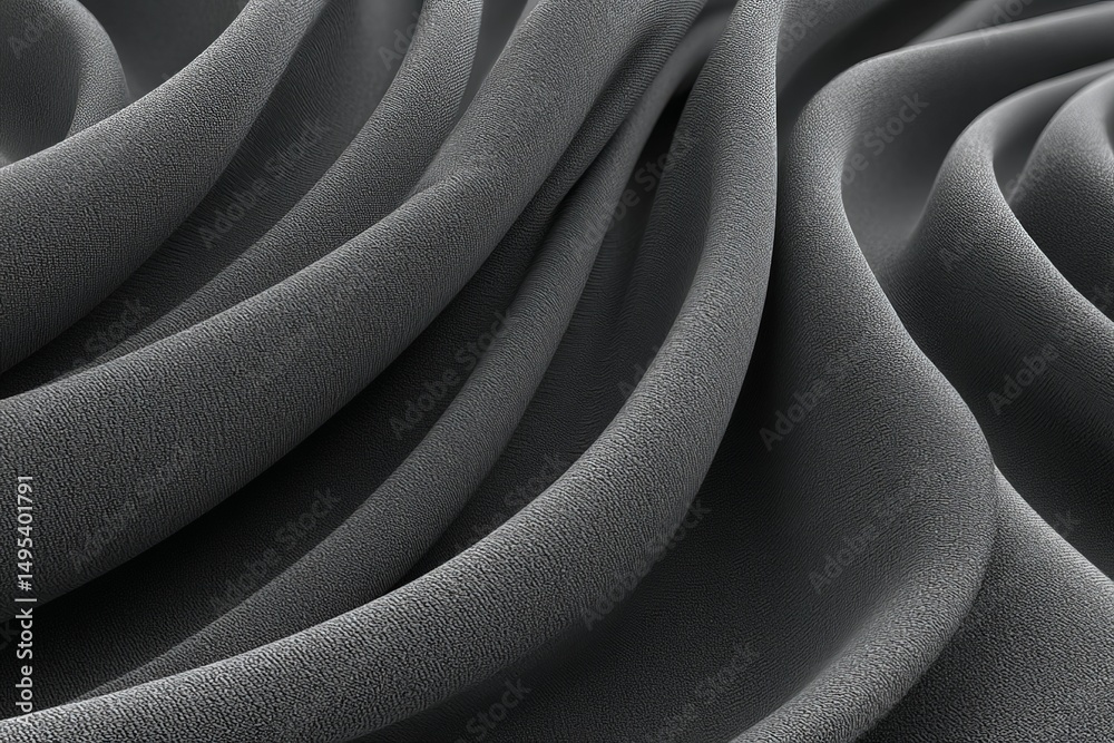 Aufkleber Elegant gray fabric draped in soft folds highlighting texture and movement in a serene, minimalist setting
