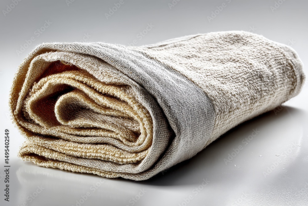 Aufkleber Soft rolled towel resting on a surface showcasing its texture and color in a well-lit environment