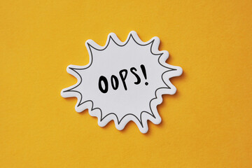 a speech balloon with an inscription: oops. Awkward situations in a person's life.