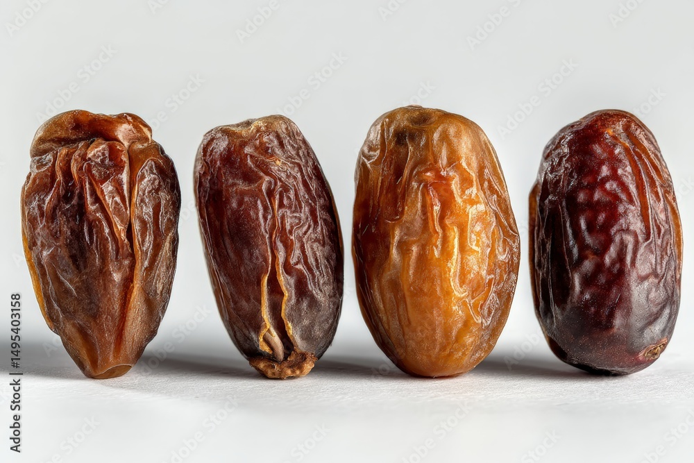 Poster Natural variety of dates displayed against a clean background showcasing texture and color differences