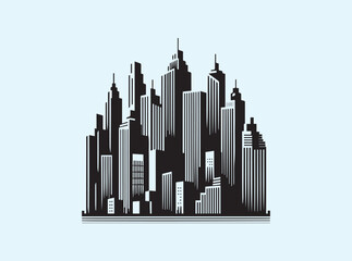 Urban City Silhouette with Abstract Skyscrapers