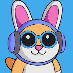 Cool cartoon rabbit with sunglasses and headphones, perfect for fun designs and digital projects.