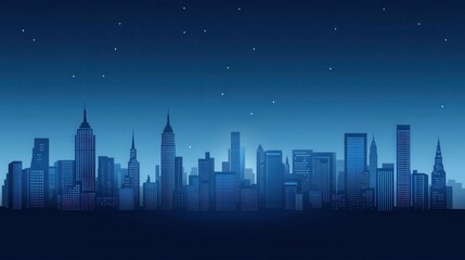 Fototapeta premium Nighttime City Skyline with Stars and Buildings Silhouette in Blue Tone
