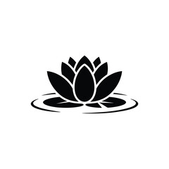 Elegant Black and White Lotus Flower Icon Reflecting on Water Surface Symbolism Design