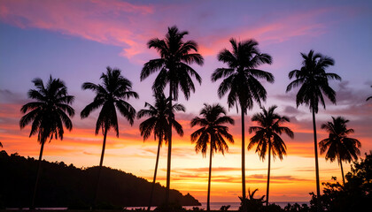 Silhouette of Palm Trees at Sunset Vibrant Tropical Paradise