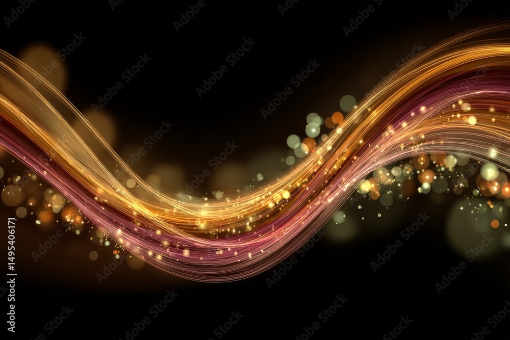 Poster Vibrant waves of light and color create a mesmerizing abstract display in dark background setting