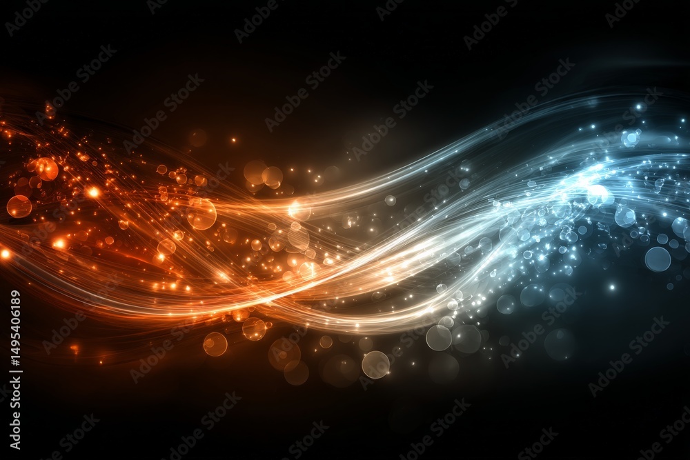 Aufkleber Colorful abstract light waves in contrasting orange and blue shades create a dynamic visual effect in a dark backdrop