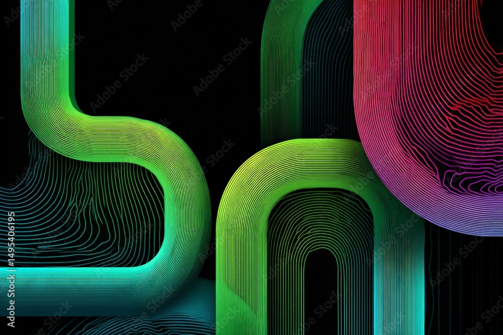 Poster Vibrant abstract patterns blend geometric shapes and colors in a visually striking design