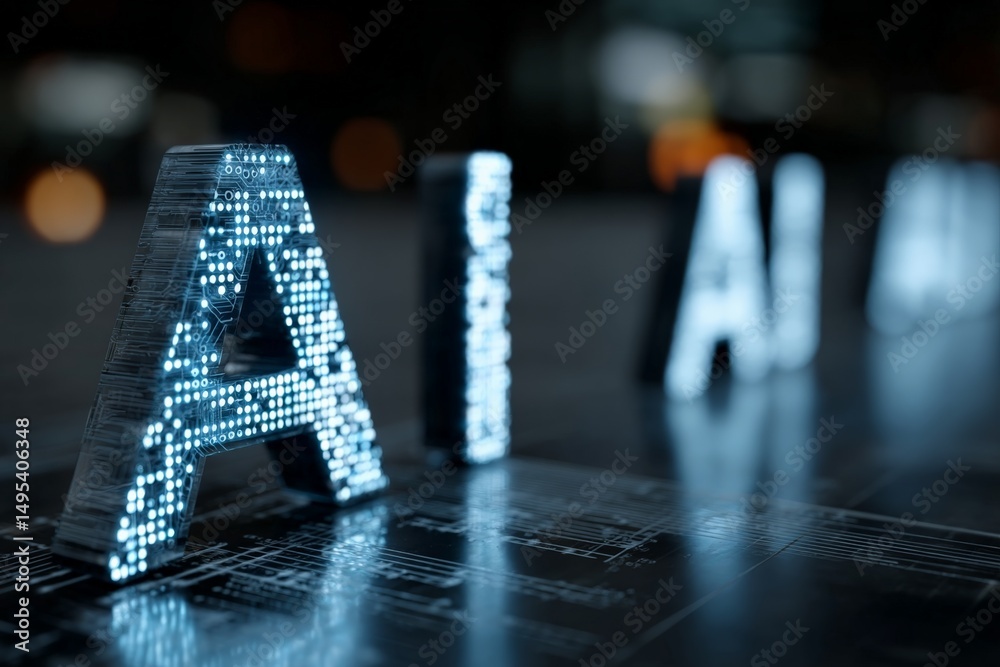 Poster ai technology illuminated on a dark background showcasing futuristic design and innovation in the di