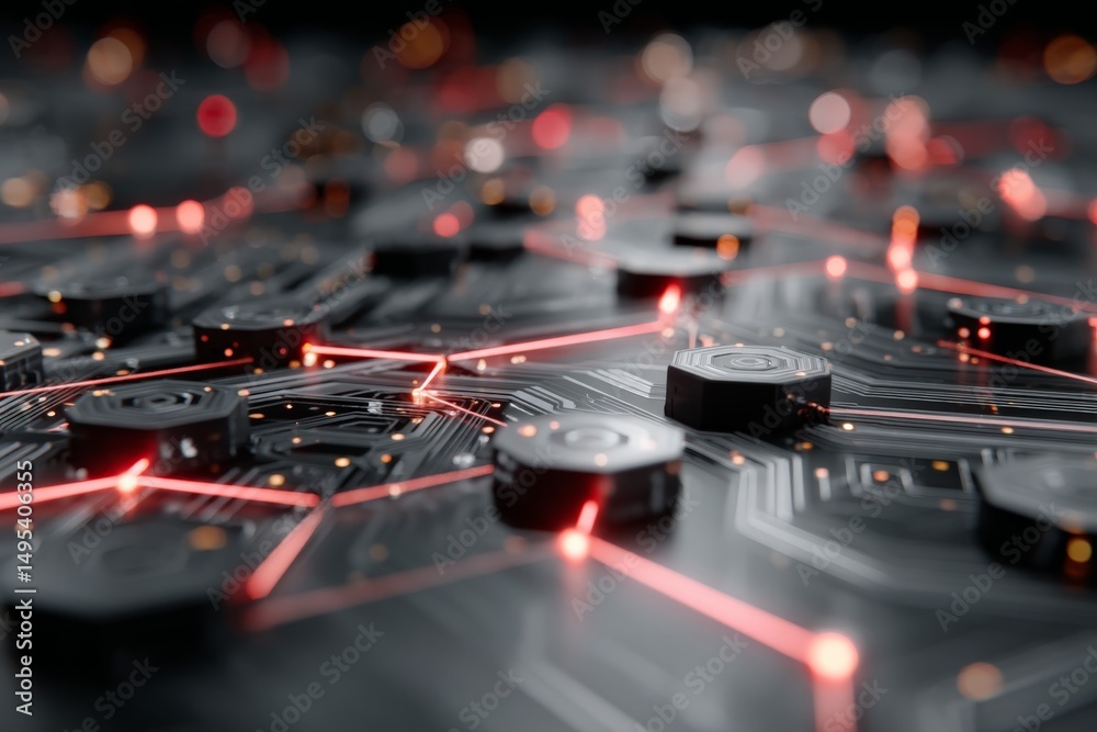 Aufkleber colorful digital circuit board with glowing elements highlighting connectivity and technology