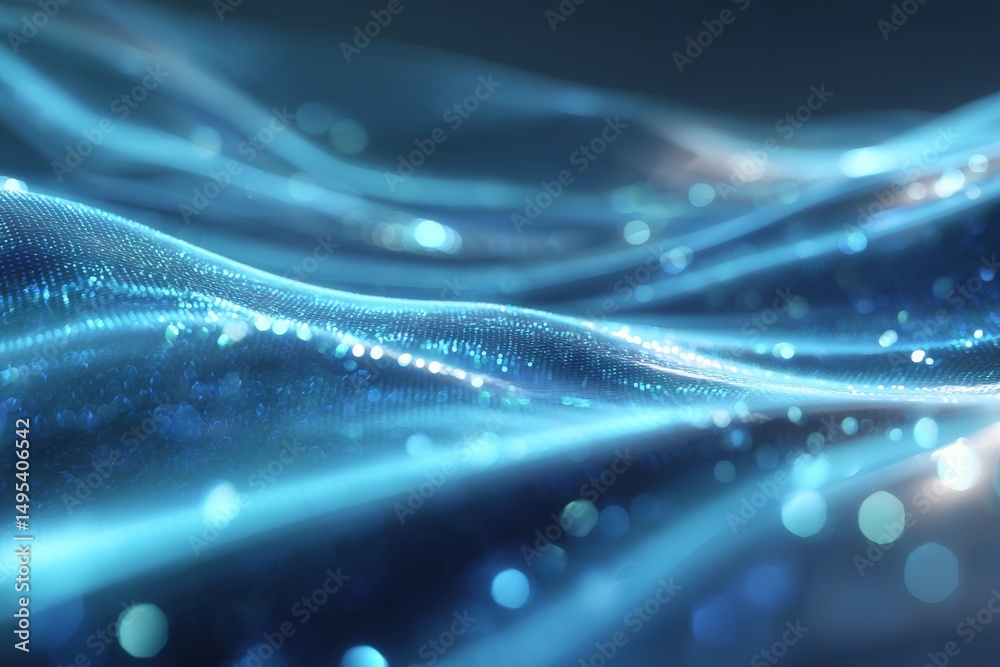 Poster Dynamic waves of light create a mesmerizing visual experience in a dark environment during a serene evening