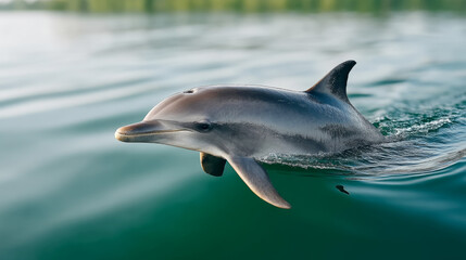 Fototapeta premium Dolphin swimming gracefully in calm waters
