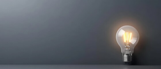 Bright Light Bulb on Gray Background Illuminating Minimalist Space