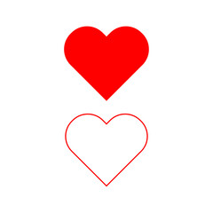 Two hearts set, Red filled and stroke hearts, Double bold color hearts.