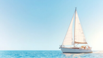 Fototapeta premium Ocean freedom journey - yacht sailing under clear blue skies for tranquil sea adventure