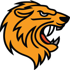 Fierce and bold lion head mascot vector illustration featuring an aggressive roaring expression with sharp fangs and wild mane. Perfect for sports team logos, esports branding, tattoo designs, apparel