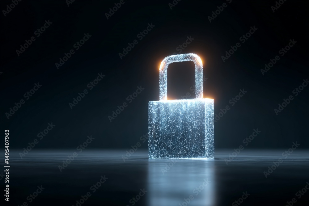 Poster Digital lock symbolizing security and protection in a dark environment during a futuristic setting