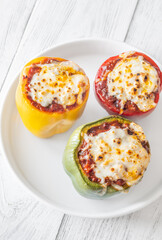Juicy Baked Bell Peppers Stuffed with Flavorful Bolognese and Topped with Golden Mozzarella