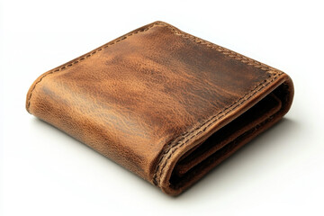 Brown leather wallet with a small hole.
