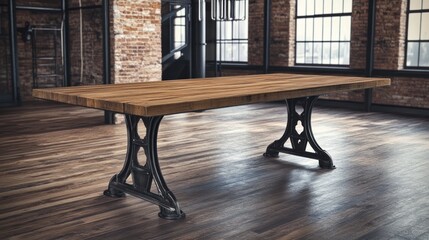 Rustic wooden dining table with industrial legs